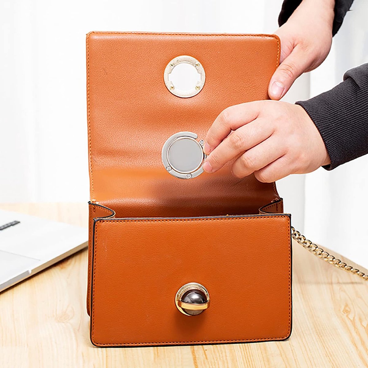 Bag Hanger Table - 2 pieces - Foldable bag hanger - Portable Bag hook - With anti-slip pad - for table or desk - Silver โ image 3