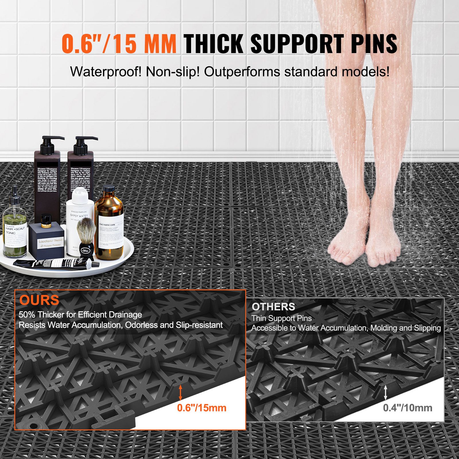 Modular Interlocking Cushion, 55 Pack 30 x 30 cm Splicing Drainage Mats, PVC Interlocking Drainage Floor Tiles, Non-Slip Drainage Holes for Restroom, Bathroom โ image 2