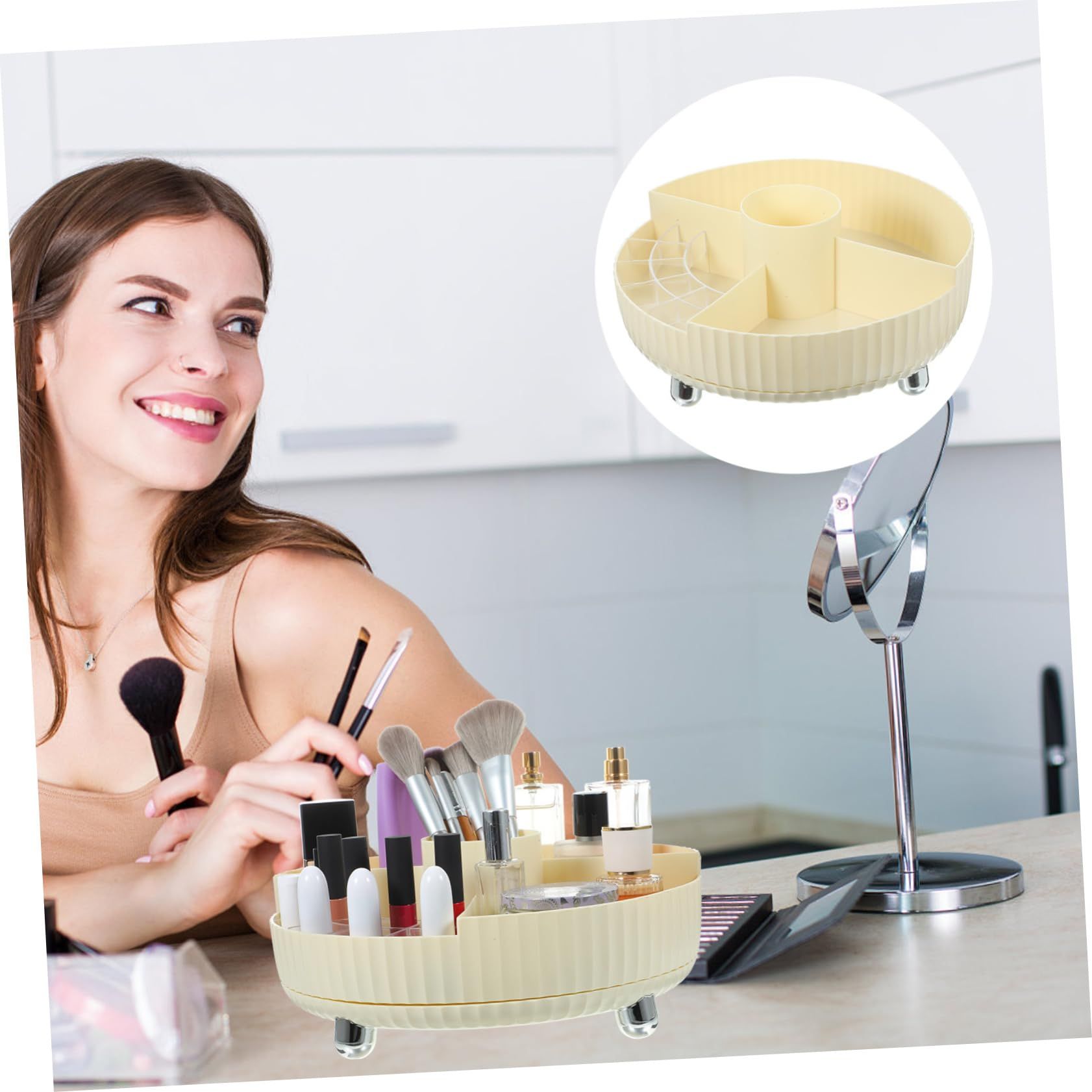 Rotating Makeup Organizer Rotating Seasoning Holder Skincare Organizers and Storage Kitchen Skincare Holder Turntable Rotating — image 2
