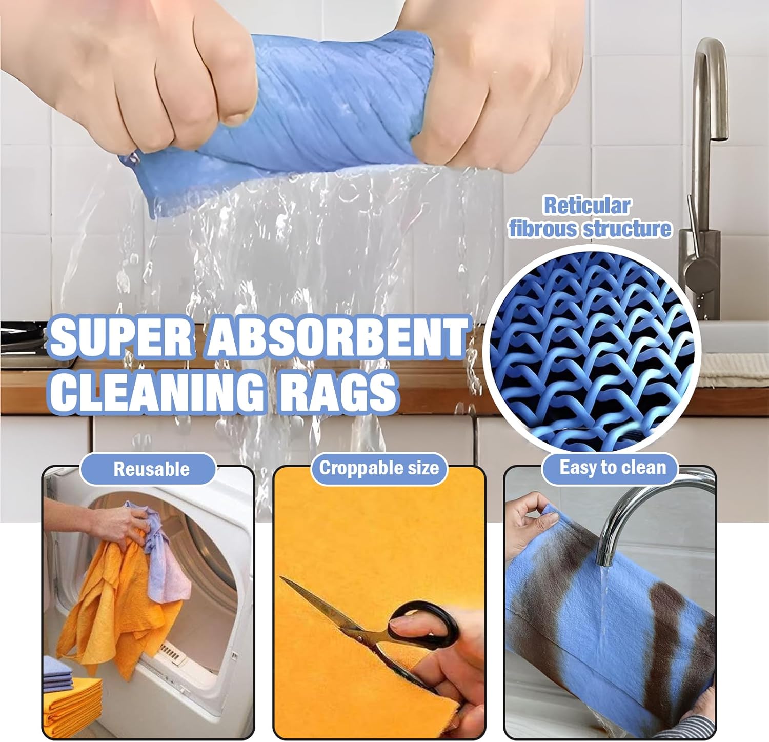 Ultra-Absorbent Miracle Cleaning Shammy, Super Absorbent Cleaning Cloth Multi-Purpose Non-Woven Cleaning Towels for Home Kitchen Bathroom Car Pet Stains(8 — image 3