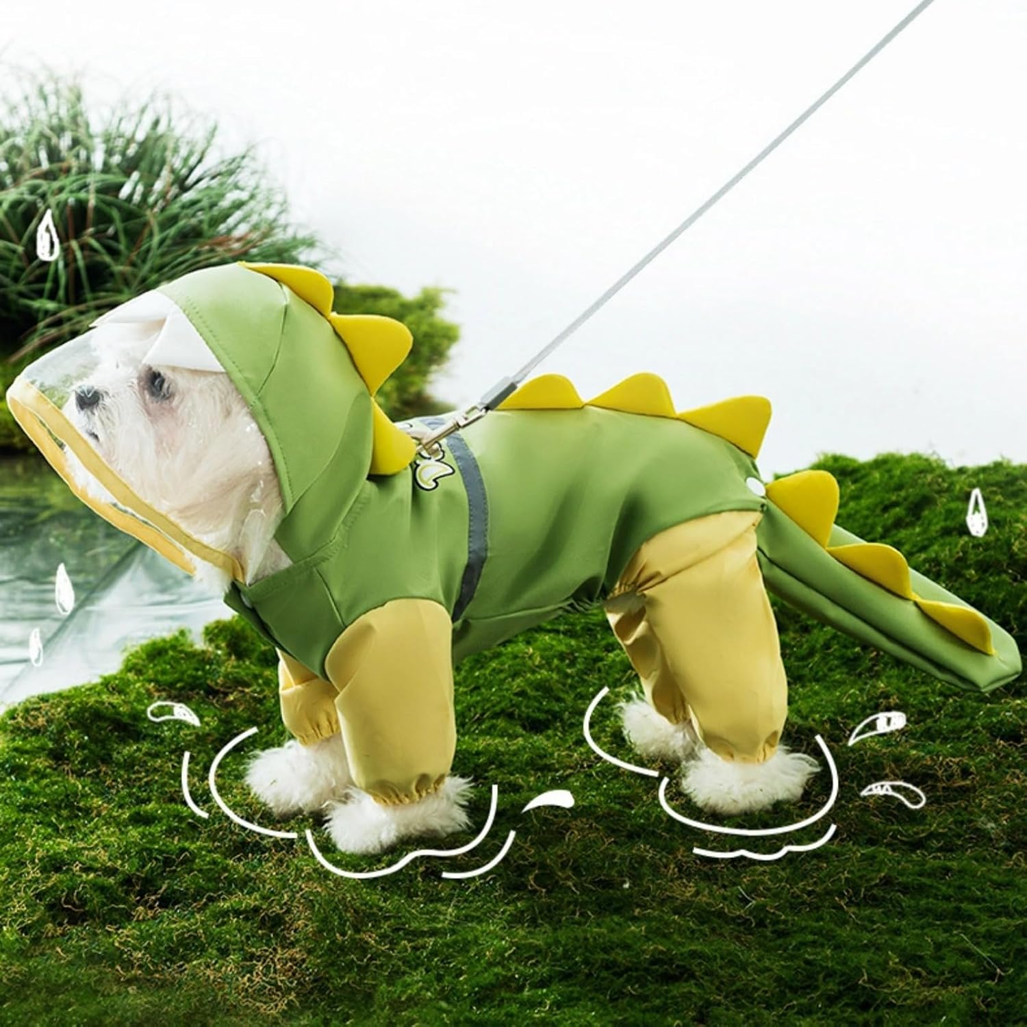 Pet Raincoat-With Belt-Reflective Strips-Green-XXL-1pc — image 2