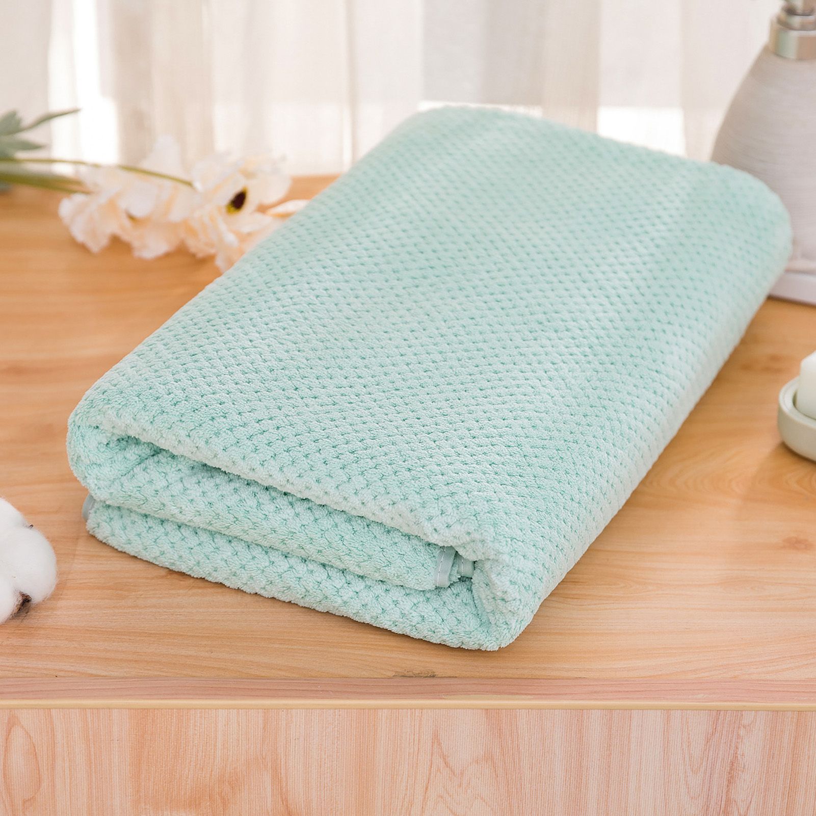 Coral Velvet Bath Towel Water Absorption Bathing Body Towel Pure Color for Bathroom Hotel Green โ image 2