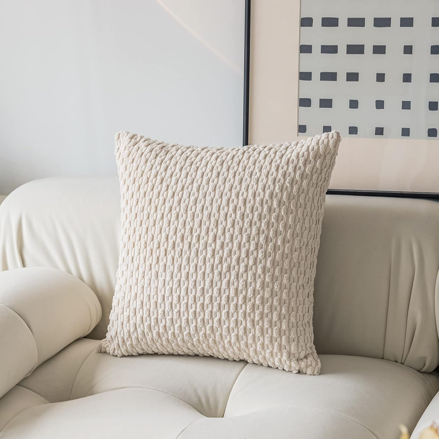 2 Pack Striped Velvet Corduroy Pillow Covers, Decorative Throw Cushion Cases for Couch, Sofa and Bed, 22 x 22-Inch, off white โ image 2