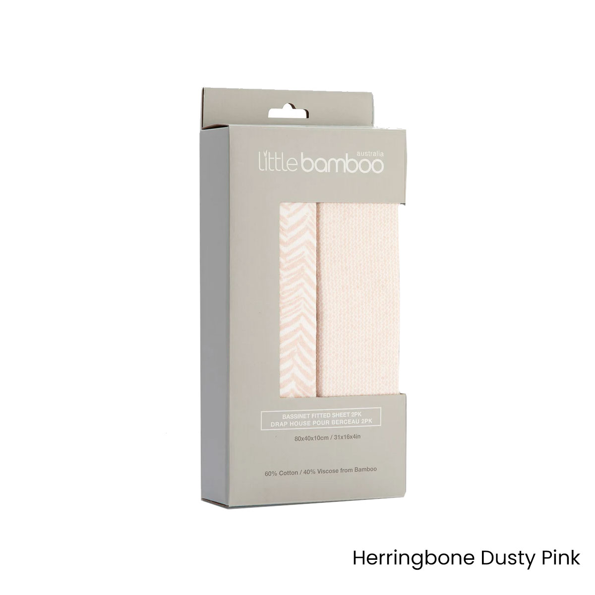 Set of 2 Little Bamboo Jersey Fitted Sheet Bassinet Size Herringbone Dusty Pink โ image 2