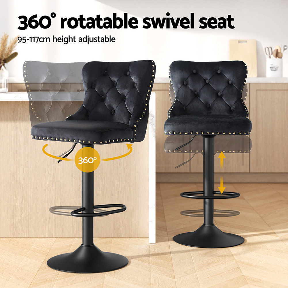 Artiss 4x Velvet Bar Stool Adjustable Height Nailhead Trim Kitchen Counter Stool โ image 4
