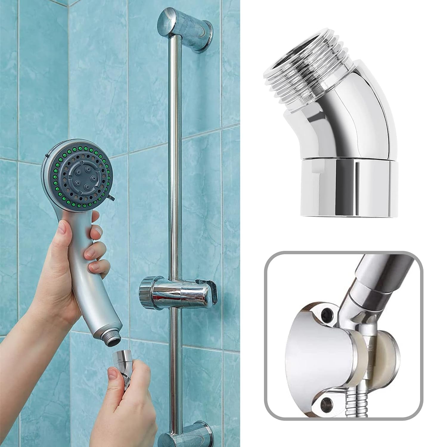 Handheld Shower Head Elbow Adapter G1/2" Shower Connector 45-Degree Adapter Solid Brass, Suitable for Most Standard Shower Systems — image 4