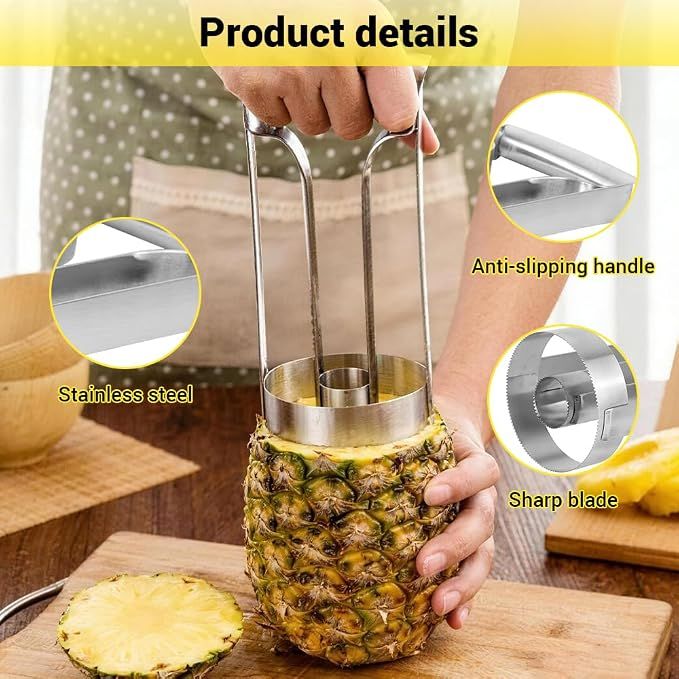 Kitchen Pineapple Peeler Corer, Stainless Steel Cutter Fruit Slicer Core Remover Spiral Easy Tool for Homemade Camp Restaurant Hotel 3inch — image 3