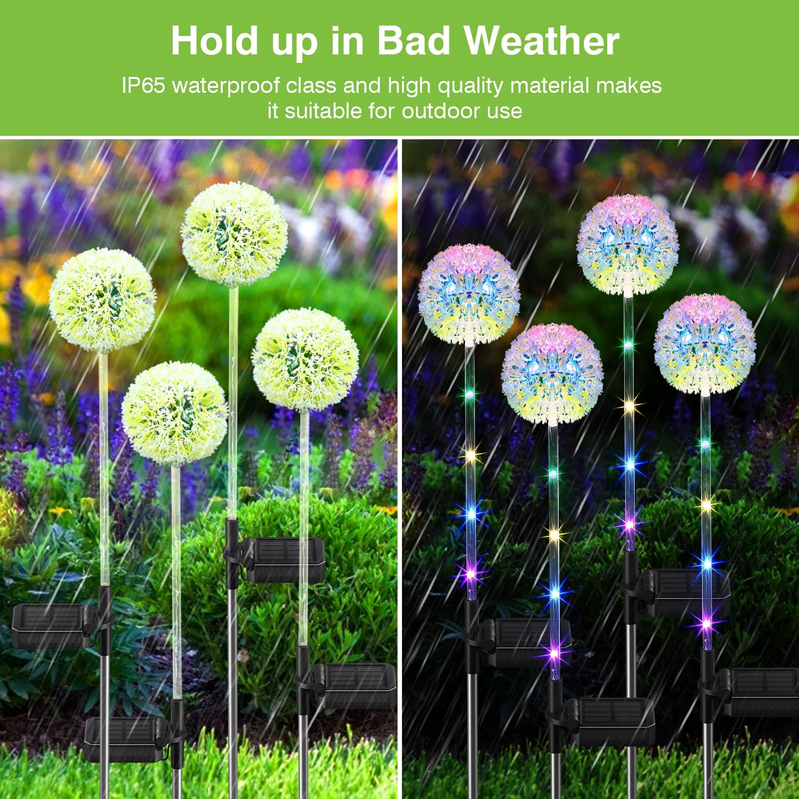 Solar Garden Lights Outdoor, 4 Pack Dandelion Solar Outdoor Lights Decorative with Colorful LED Lights, Upgraded Waterproof Solar — image 3