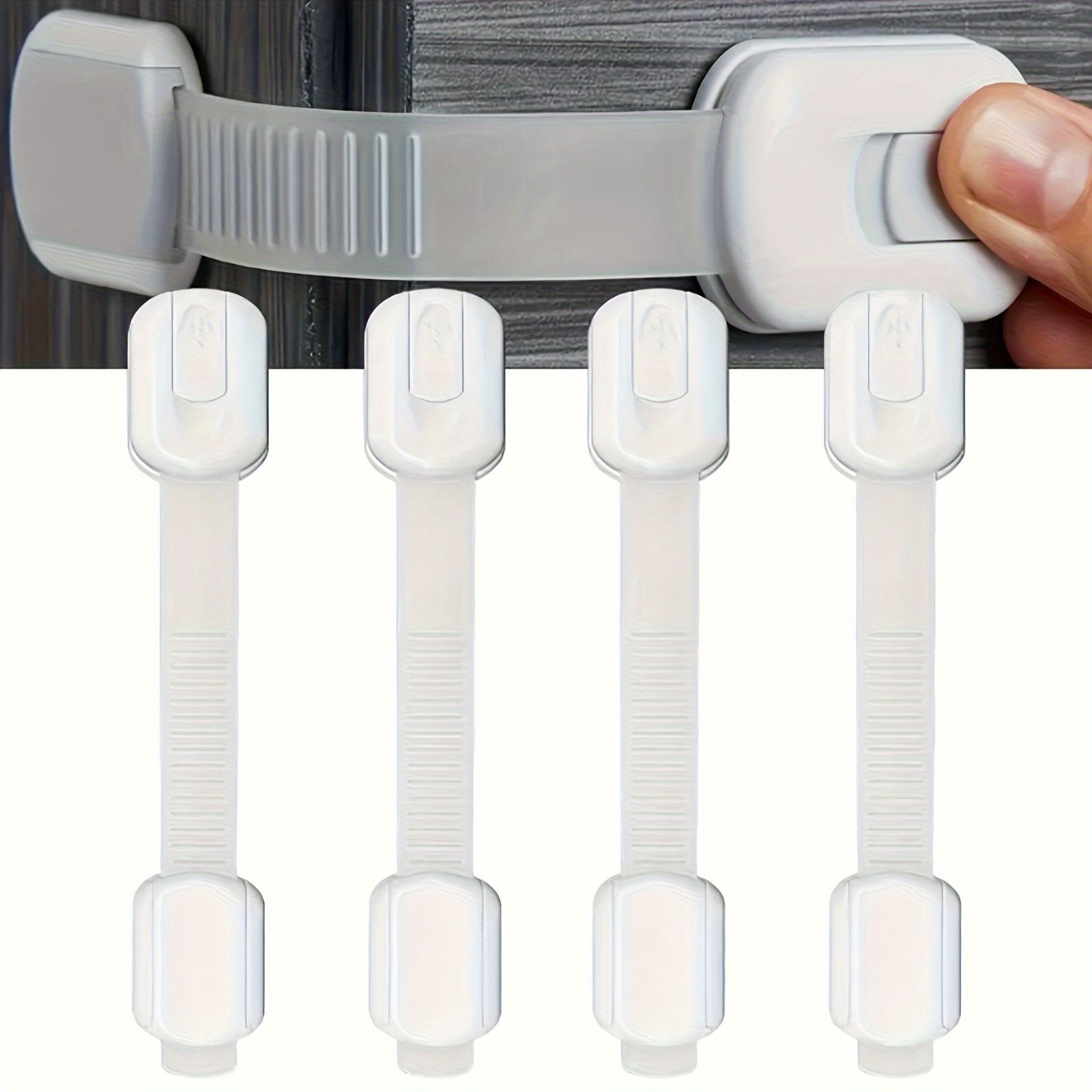 6pcs Cabinet Locks, Adjustable Multi Use Straps Latches for Drawers, Fridge, Dishwasher, Toilet Seat, Cupboard, Closet, Oven,Trash Can, Adhesive No Drilling — image 3