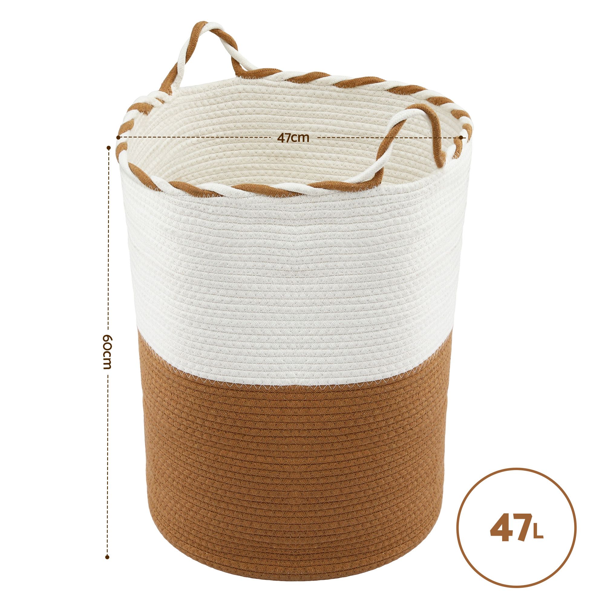 Artiss Woven Laundry Basket with handles Foldable White & Brown — image 2