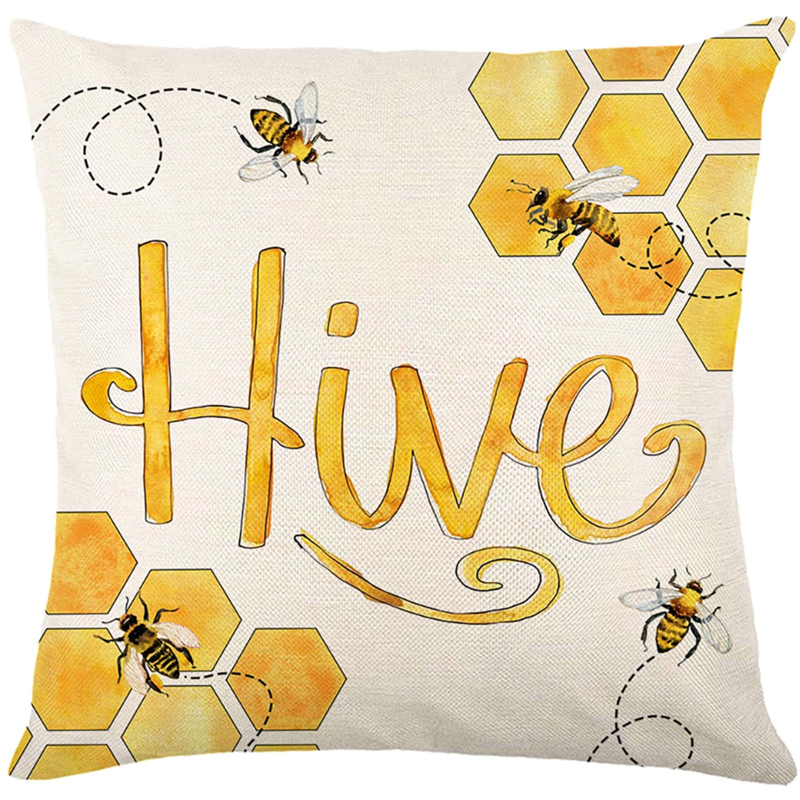 Floral Pillow Covers 18x18 inch Set of 4 Yellow Bee Honey Pillow Cases Spring Summer Decorative Cushion Covers for Couch Sofa โ image 4