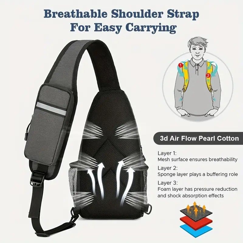 New Men's Chest Bag Lightweight Oxford Crossbody, Water-Resistant Durable Anti-Burden Shoulder Pack, Minimalist Casual Commute Cycling Sports Sling Bag(RED) โ image 6