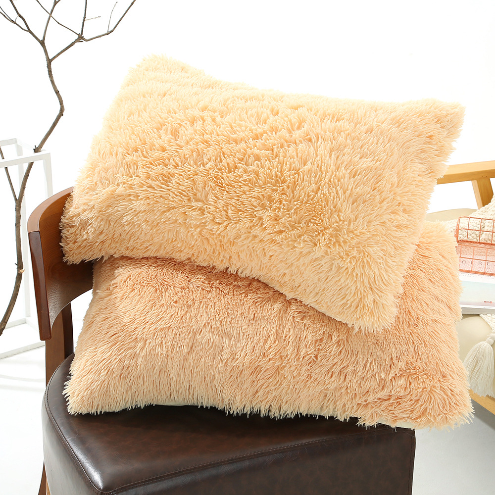 Light Yellow Faux Fur Pillowcase Set - Crystal Velvet Plush Throw Pillow Covers, Bedding Accent (50x70cm, Pair)