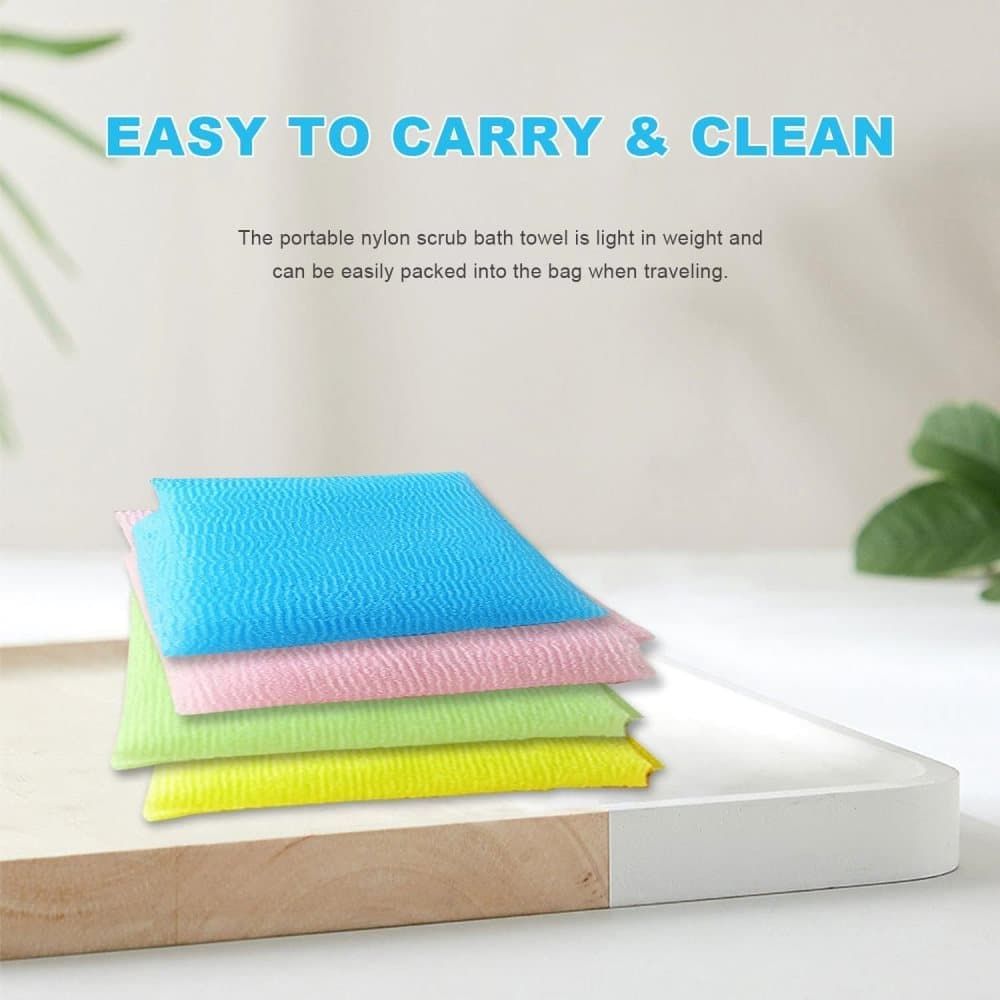 4 Pack Multicolor Nylon Japanese Exfoliating Shower Towels, Long Body Scrub Washcloths for Bath, Body Cleansing and Massage — image 5