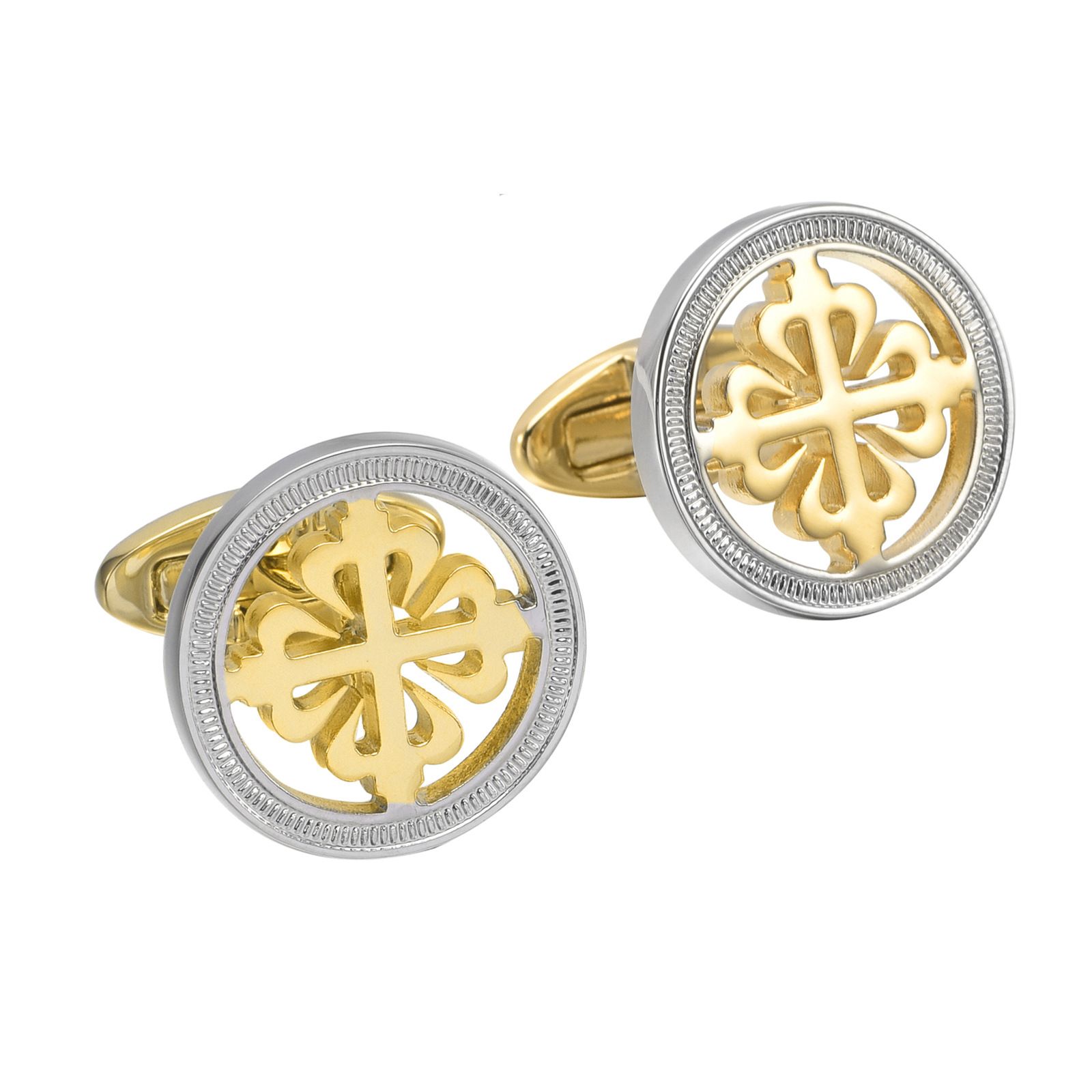 Dignified Silver Color Cufflink Stainless Steel Round Cufflinks for Cuff Links Elegant (2pcs Silver and gold) — image 4