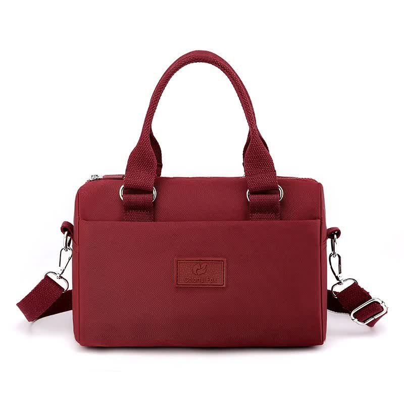 0486# Red Multifunctional Nylon Shoulder Bag - Lightweight and Spacious Handbag for Women, 27 × 18 × 14cm