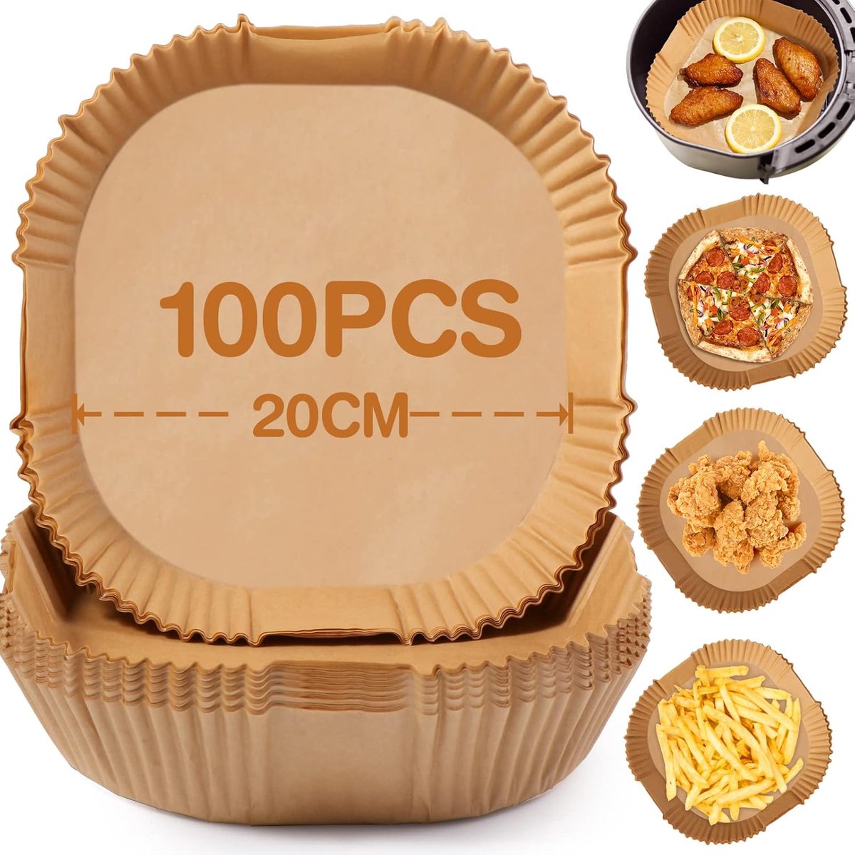 Airfryer Paper (100 sheets) - Airfryer Paper Mat 20 cm - Non-stick Airfryer Paper - Baking Mat - BPA-free - Suitable for 3-6 litre ovens - Baking Tray