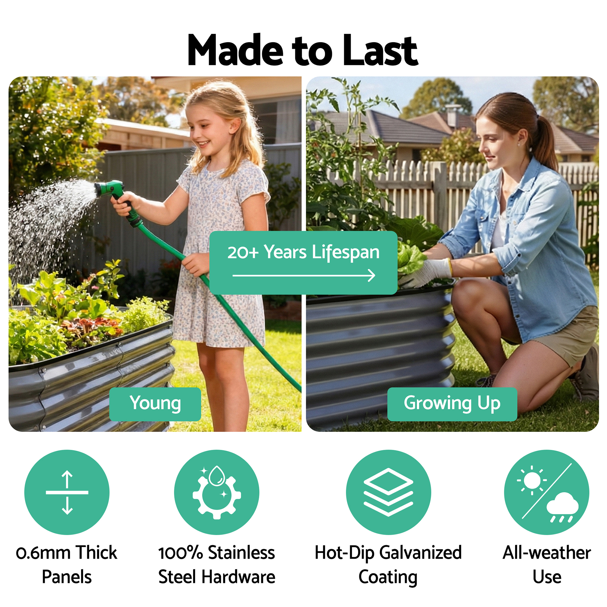 Green Fingers 3 Pcs Raised Garden Bed Kit Oval Galvanized Steel Planter Boxes 160x80x42cm, Heavy Duty Metal Elevated Garden Bed for Vegetables — image 2