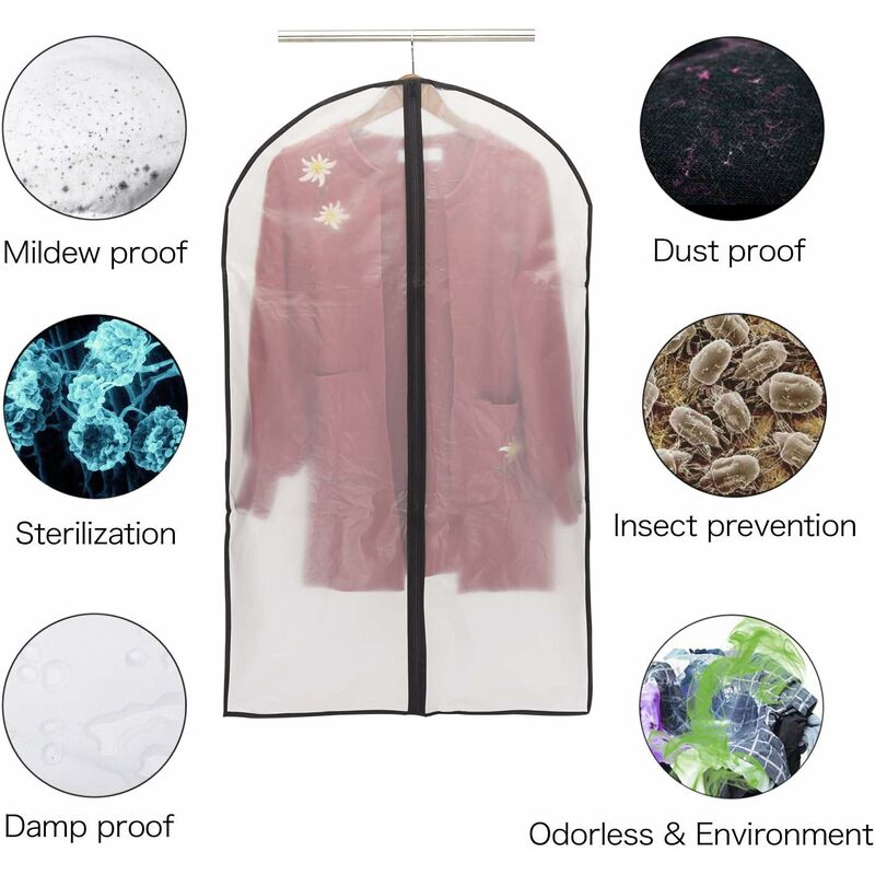Garment Covers, Dustproof Waterproof Mite Moisture Proof, Semi Transparent Zip Protective Covers For Shirt Suits/Coats — image 2