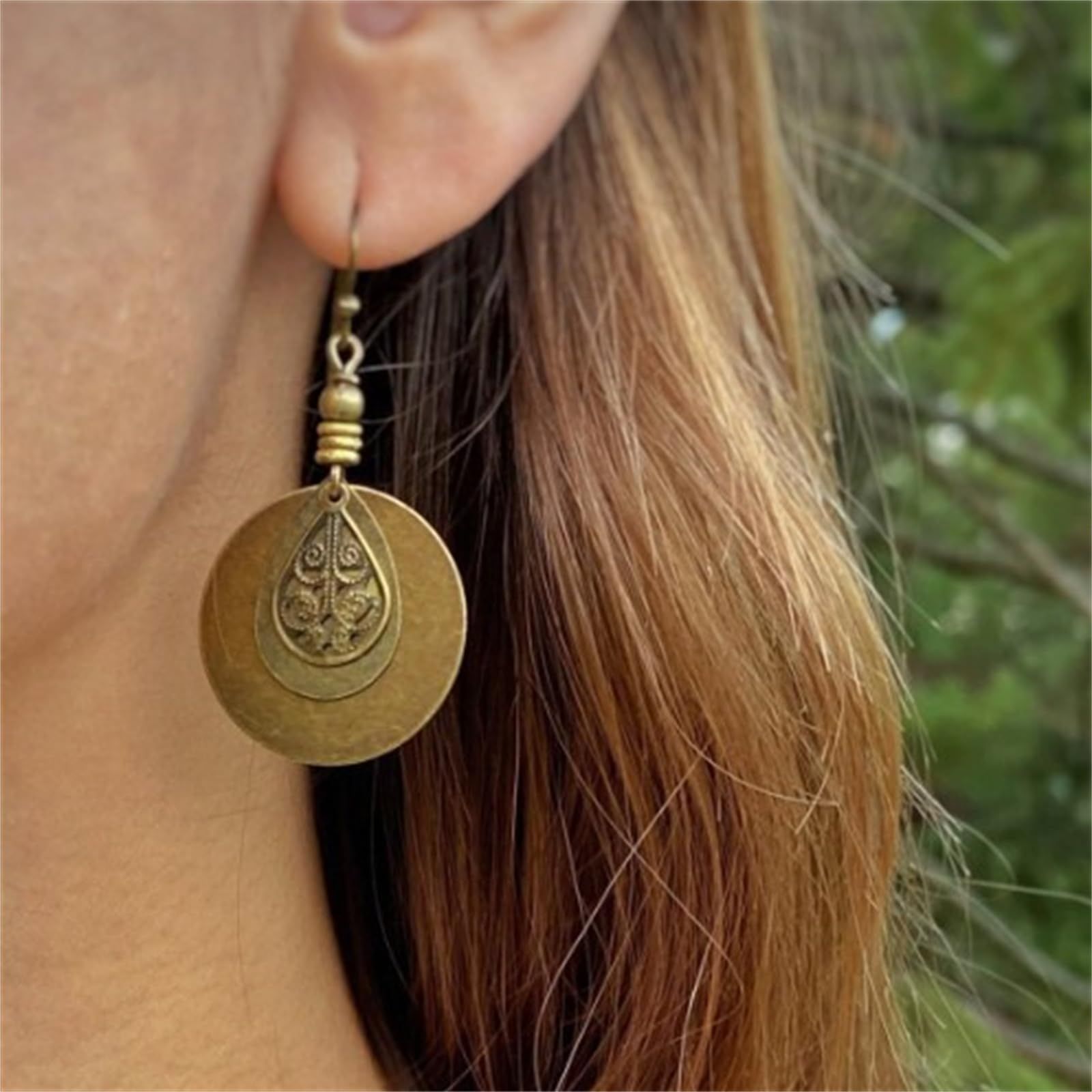 Bohemian Earrings Handmade Antique Ethnic Boho Earrings Geometric Round Sunflowers Spiral Earrings Vintage Hammered Earring — image 2