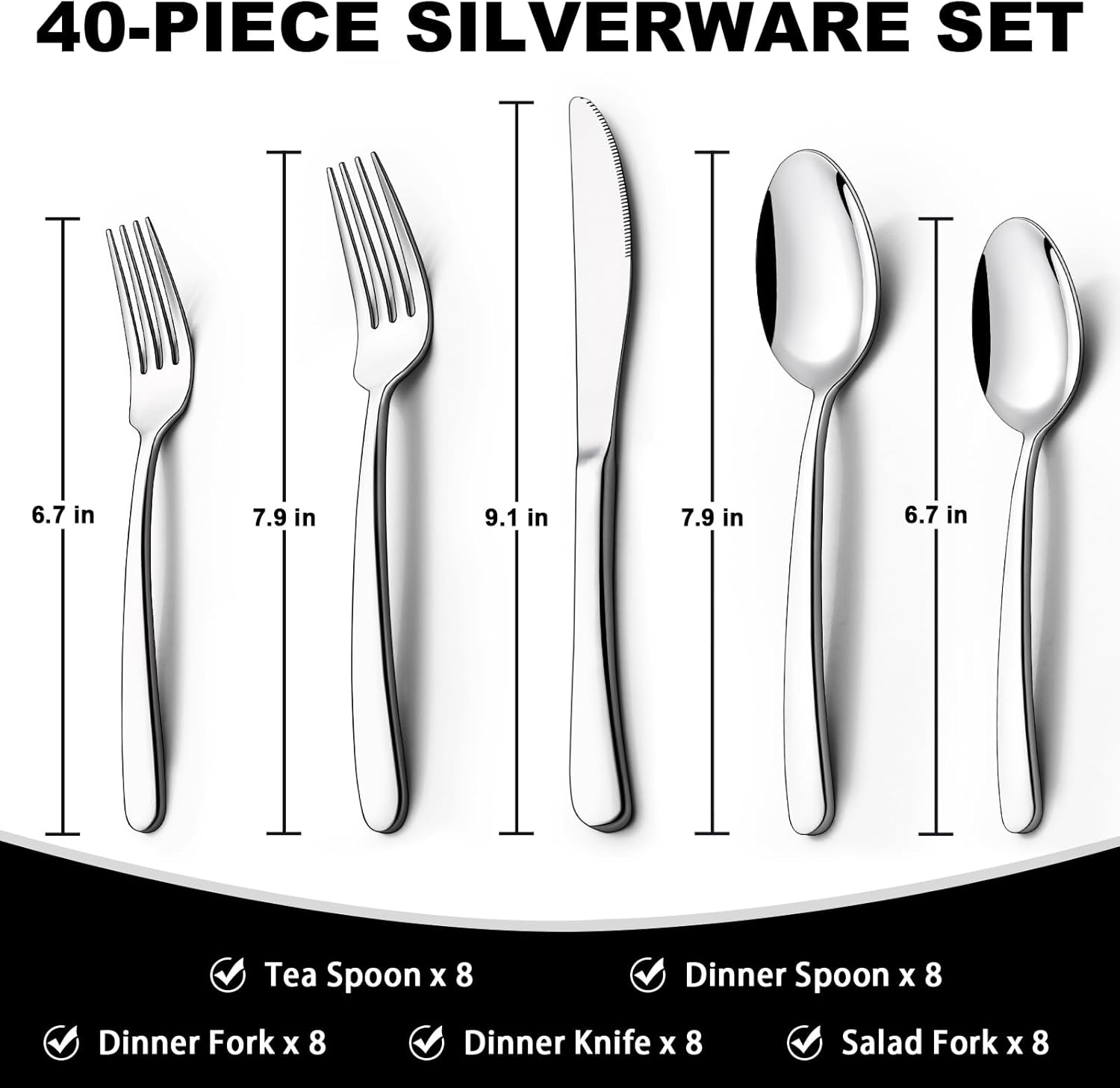 40-Piece Silverware Set with Organizer, Heavy Duty Stainless Steel Flatware Set for 8, Food-Grade Tableware Cutlery Set, Utensil Sets for Home Restaurant β image 2