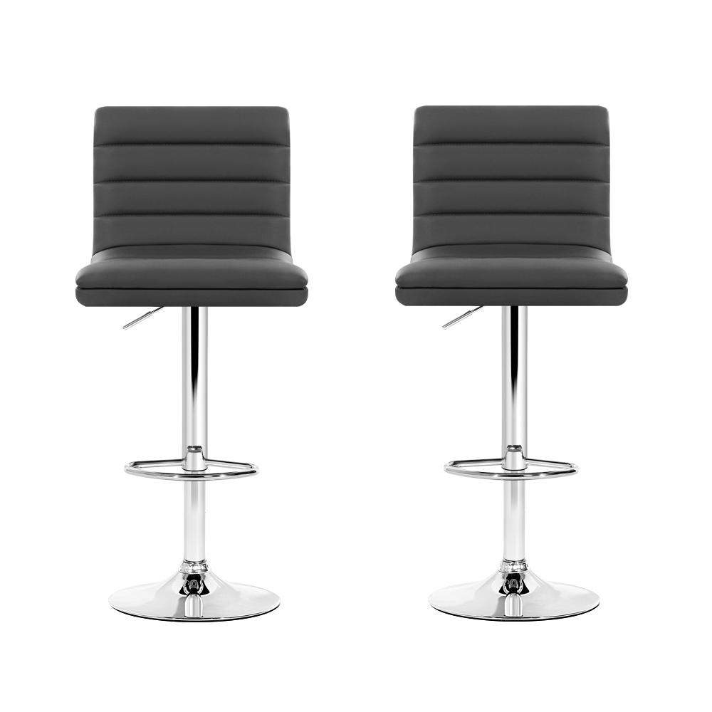 Artiss 2x Bar Stools Padded Leather Gas Lift Grey — image 3