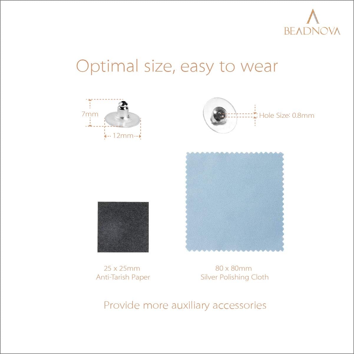 Earring Backs Replacements Earring Backing Silver Plated Pierced Hypoallergenic Ear Stud Backs Stoppers Safety Bullet Clutch Earstud Backings with Pad for โ image 3