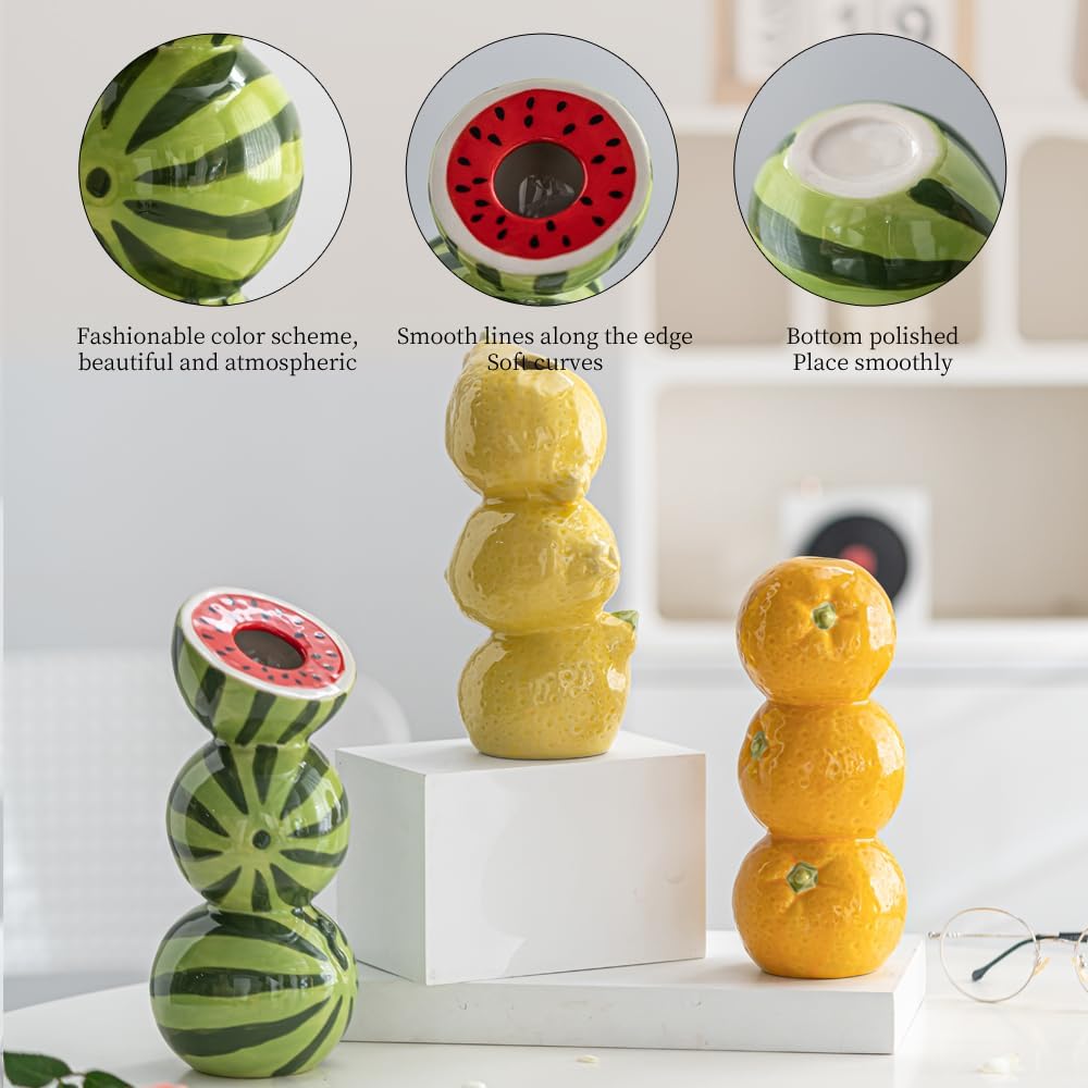 Yellow Ceramic Vase with Lemon Design Mediterranean Style for Home and Kitchen Decor — image 4