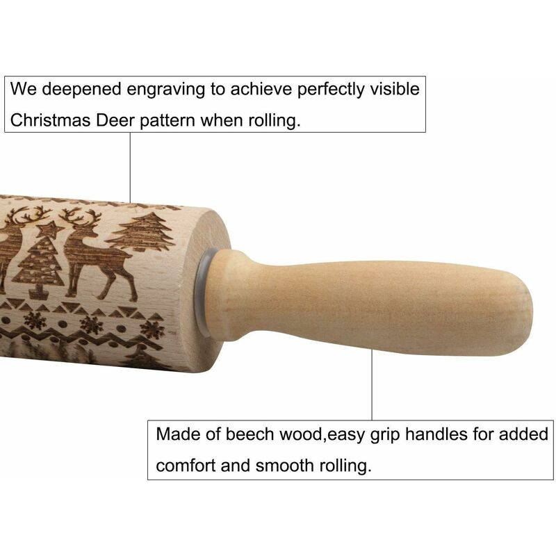 Christmas Wooden ROlling Pin, Kitchen Tool, Baking Accessory, Eye-Catching, Stable And Durable, Christmas — image 3