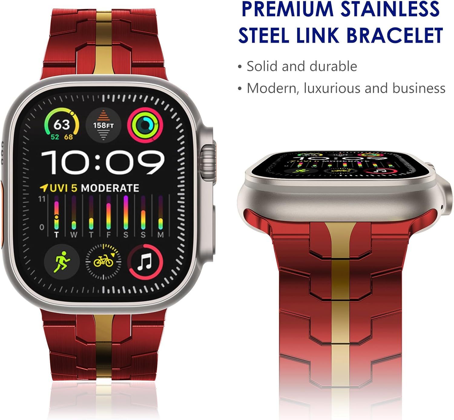 Stainless Steel Watch Band Compatible with Apple Watch Ultra Series Red Gold, 38mm/ 40mm/ 41mm โ image 2