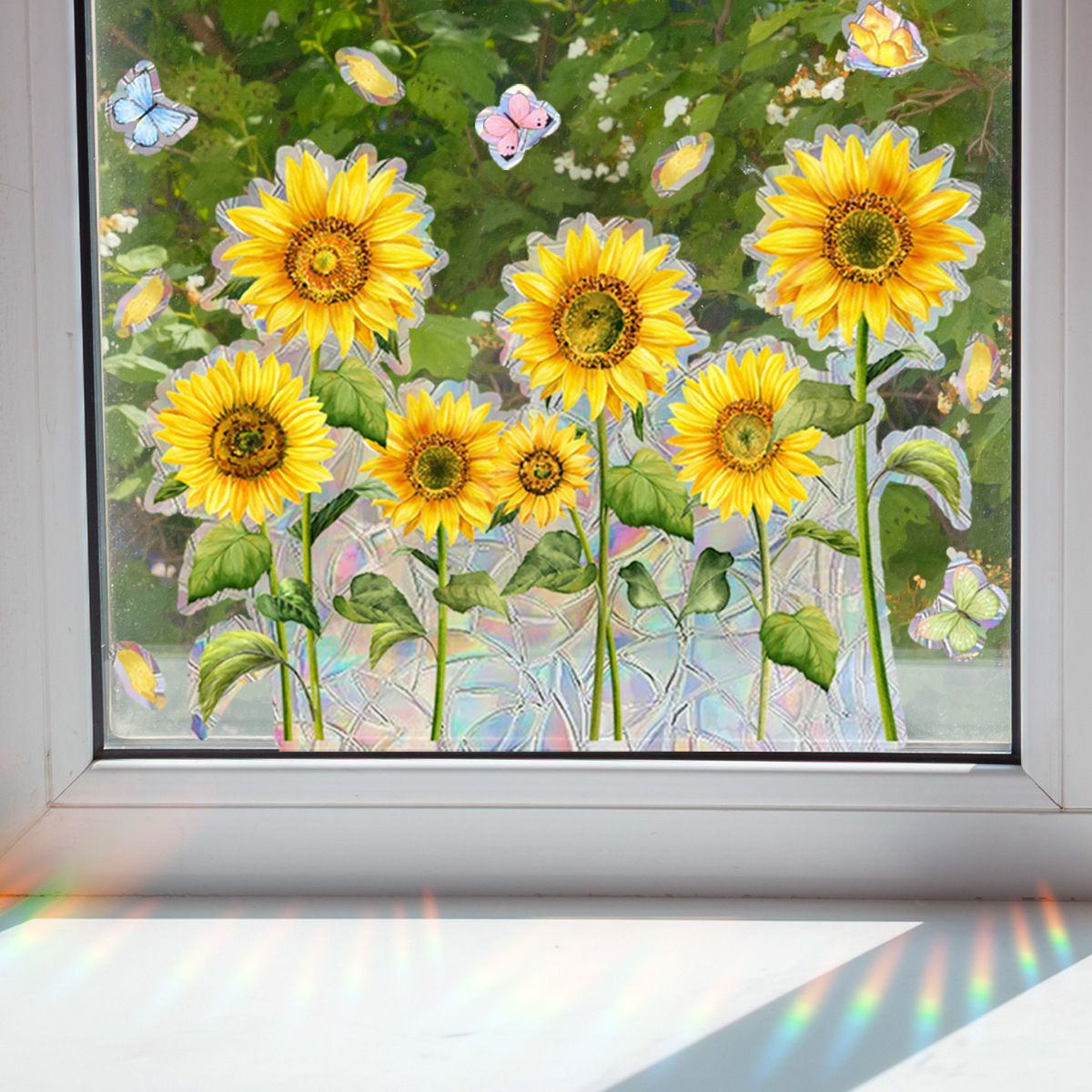 Dazzling Sunflower Window Cling Stickers Reflective Sunflower Window Stickers Double-Side Sunflower Butterfly Window Stickers — image 2