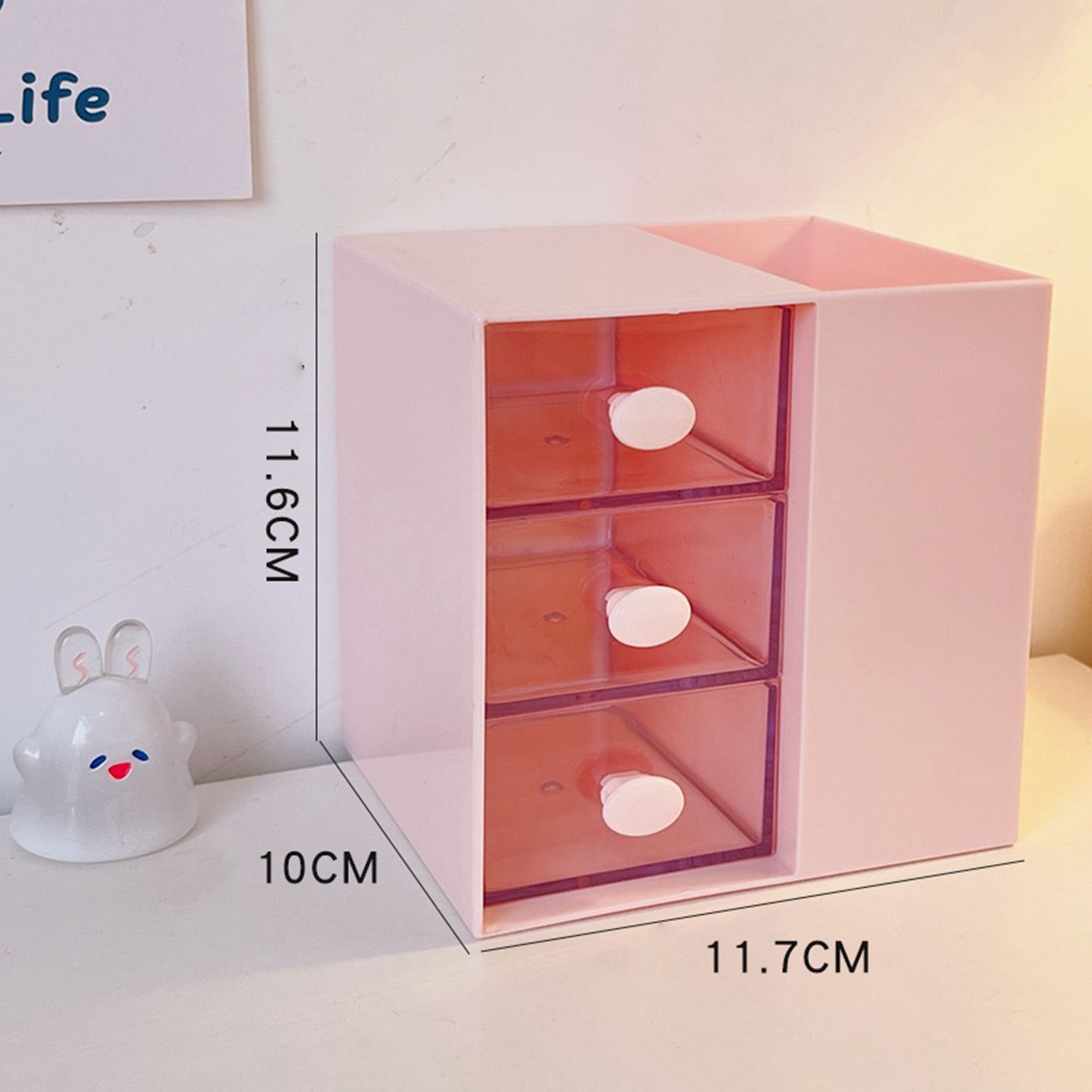 Desktop Storage Box Drawer Design Large Capacity Decorative Simple Dust Cover Skincare Storage Box Pink with Stickers โ image 5