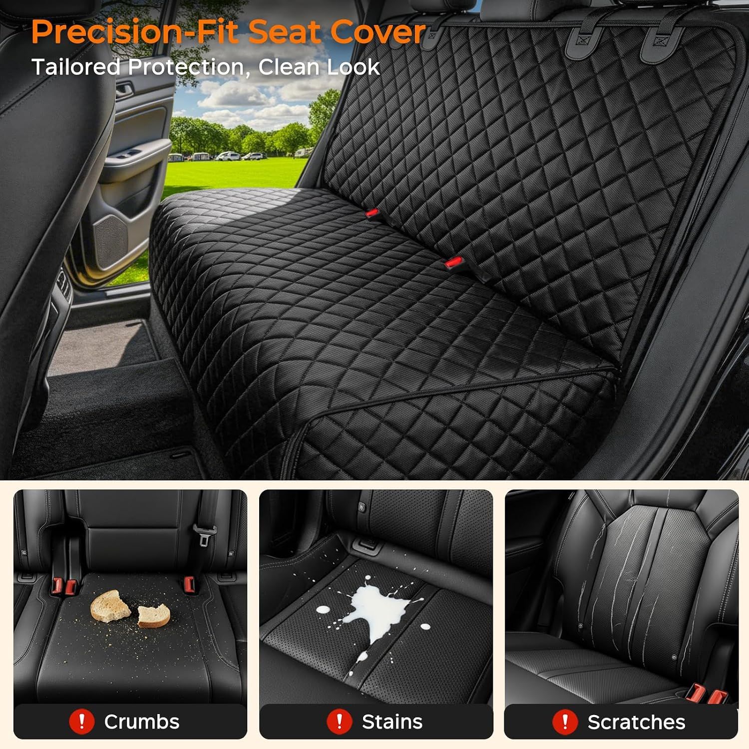 Dog Car Back Seat Cover, Waterproof Non-Slip 600D Oxford Rear Bench Protector for Mid-Size Cars and SUVs, Machine Washable, Black — image 2