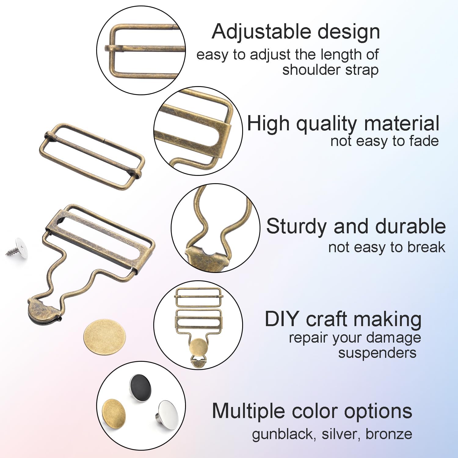 CooBigo 6Sets 1-1/2" Overalls Buckles + 24Pcs 17mm Jeans Bttons for Jeans Suspender Buckles Replacement Bib Pants DIY Sewing Accessories (Bronze) — image 5