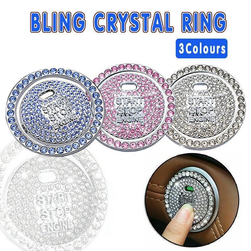 Bling Crystal Ring For Car One Key Engine Start Stop Decoration Button - Blue โ image 2