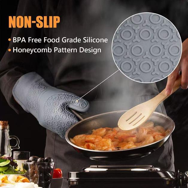 Grey 6-Piece Silicone Oven Mitts and Pot Holders Set - Extra Long Waterproof Heat Resistant Gloves with Non-Slip Grip for Kitchen Baking BBQ โ image 2