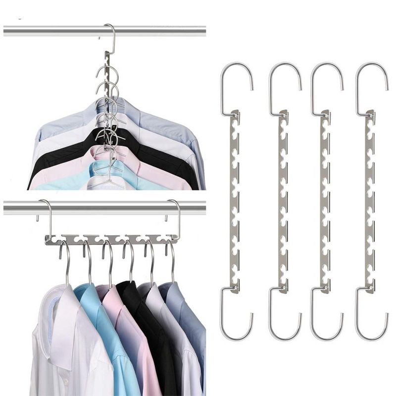 Space Saving Hangers Metal Hanger Magic Cascading Hanger Closet Clothes Organizer Multi functional folding clothes hanger(4 Pack) — image 3