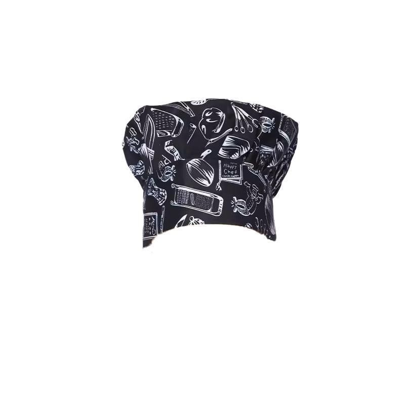 Adjustable Chef Cap with Elastic Band for Kitchen Cooking Baking Catering Use - Black Flatware