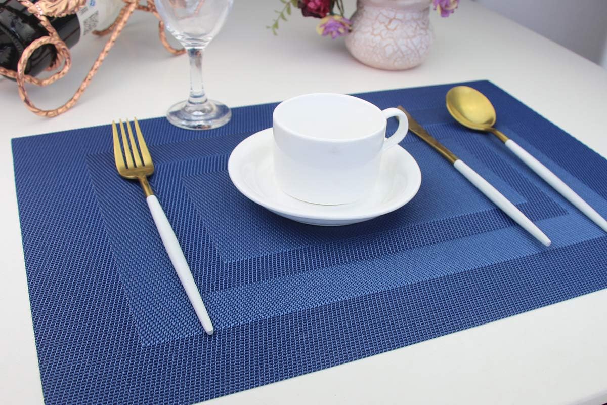 Placemats, Washable Woven Vinyl Placemats for Dining Tables, Easy to Clean Plastic Placemats Set of 6 (18 X12 Inch, Navy Blue) — image 2