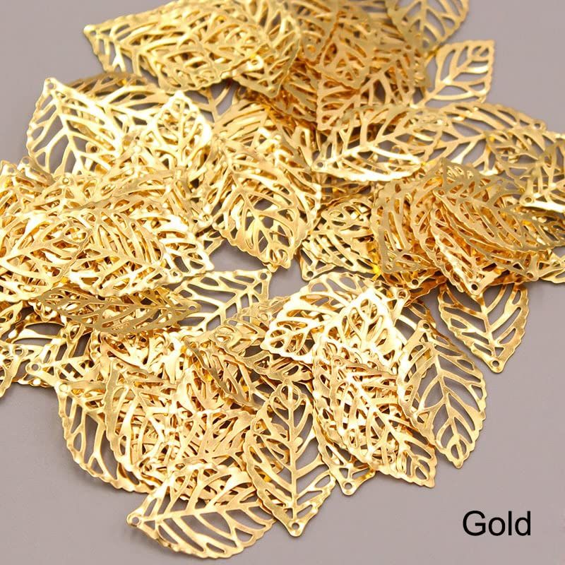100Pcs Hollow Leaf Charms Gold Metal Crafts Leaf Metal Flake Charms Ornaments Pendant for DIY Jewelry Making Hairpin — image 4