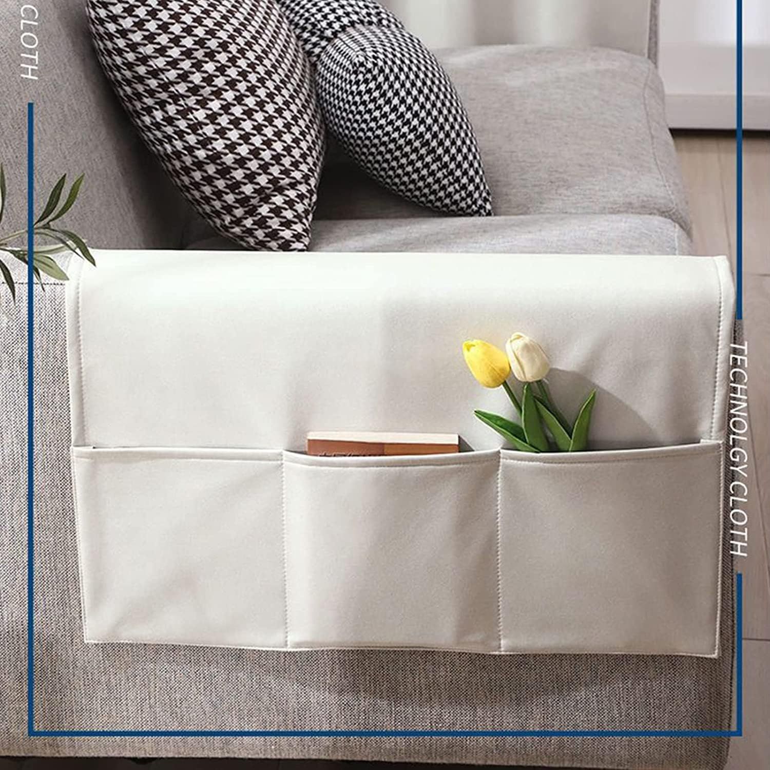 Sofa Armrest Organizer 5 Compartments White, 60 x 110 cm โ image 2