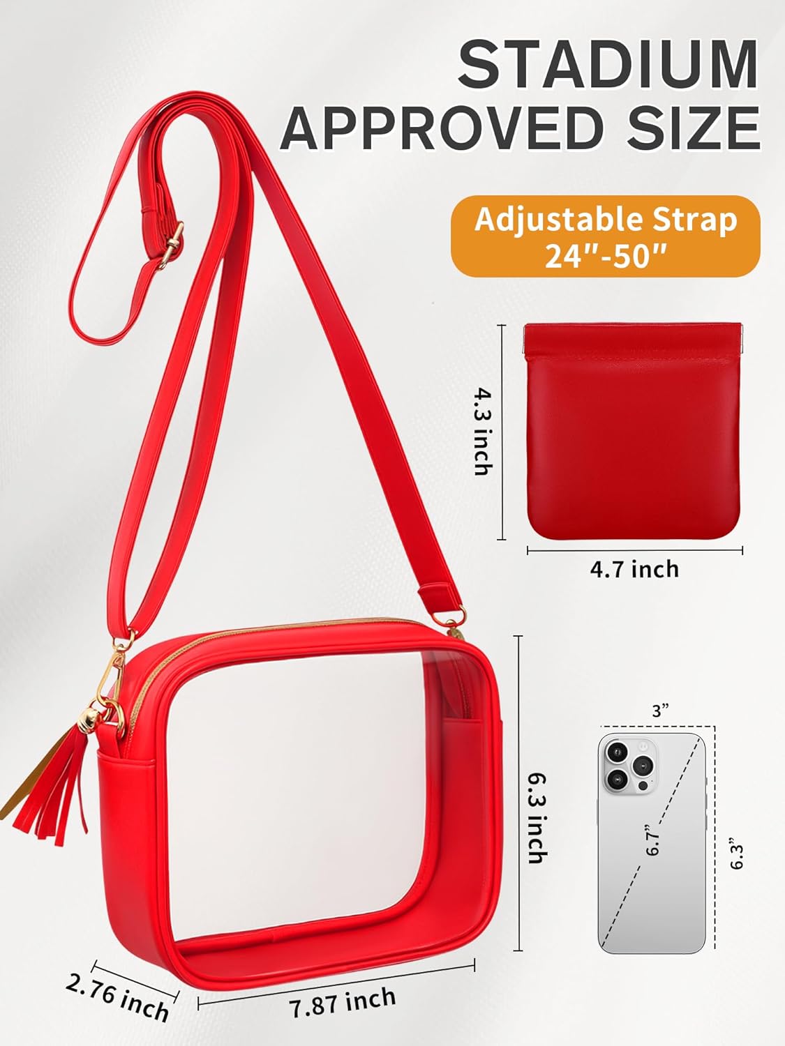Clear Purse Stadium Approved Bag Small Crossbody with for Men Women Concerts Sports Events Red β image 4