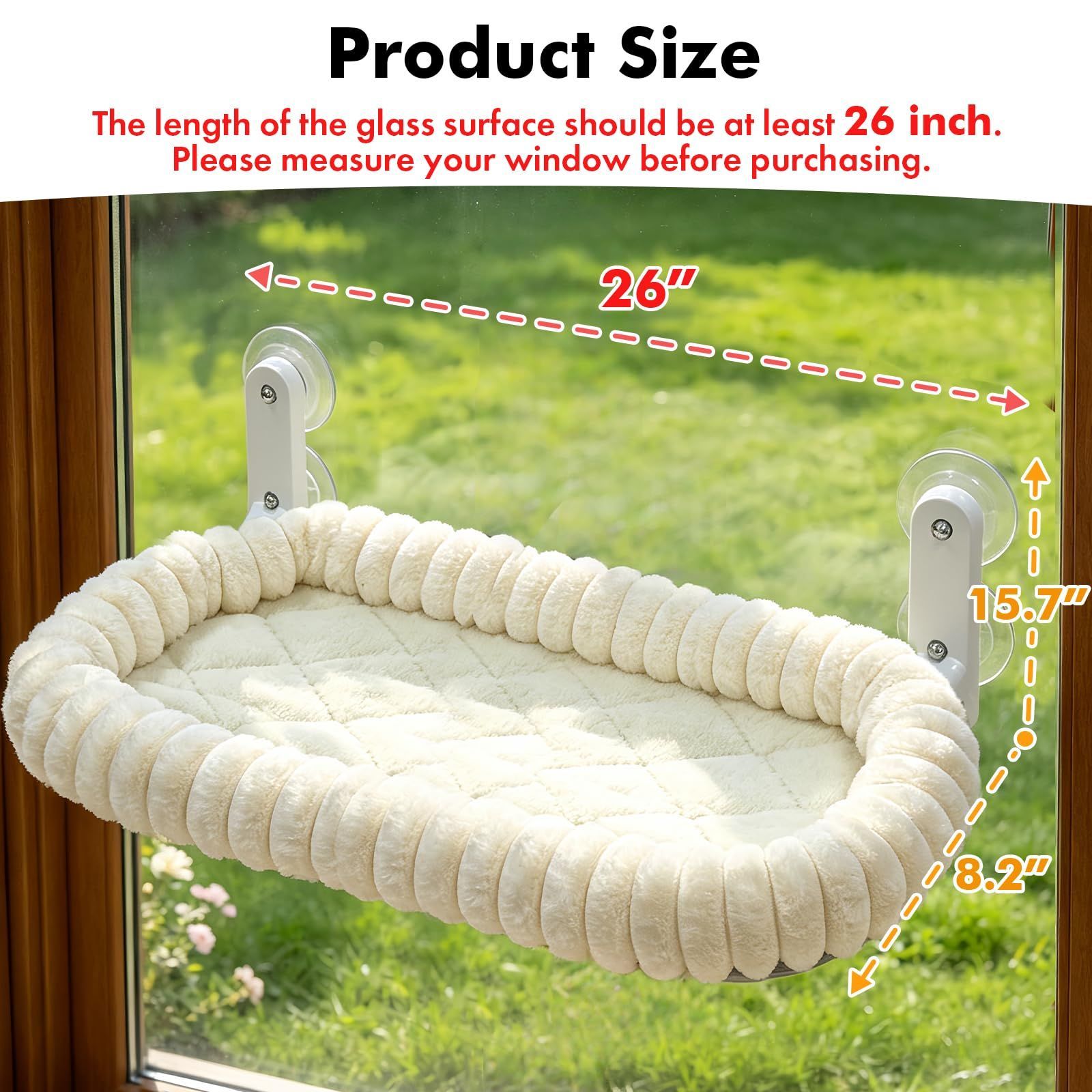 XL Cat Window Perch with 4 Heavy-Duty Suction Cups, Solid Metal Frame, Removable Striped Plush Bed, No Drill Window Mount Cat Hammock for Indoor Large Cats โ image 4