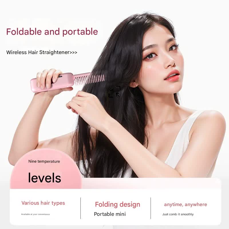 Foldable Wireless Hair Straightener Comb - 9 Temperature Settings, Anti-Scald, USB-C Rechargeable(purple) — image 3