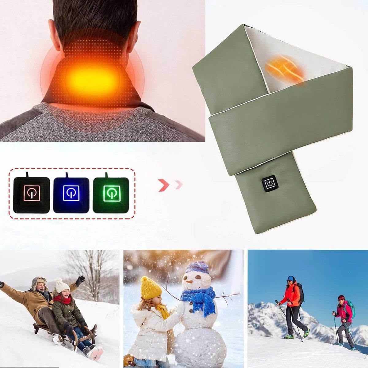 USB Heated Scarf Neck Wrap with 3 Temperature Settings Green, 10 x 80 cm โ image 6