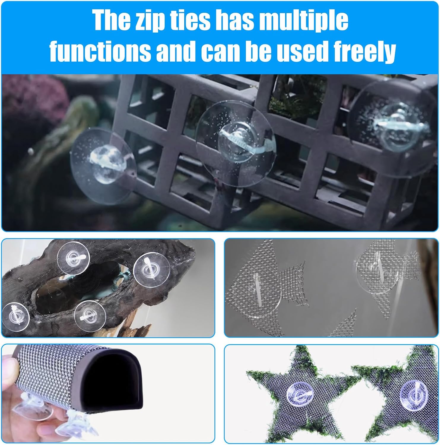 20 Pack Suction Cups with 40 Zip Ties for Aquarium Fish Tank Decoration Moss Shrimp Nest — image 6