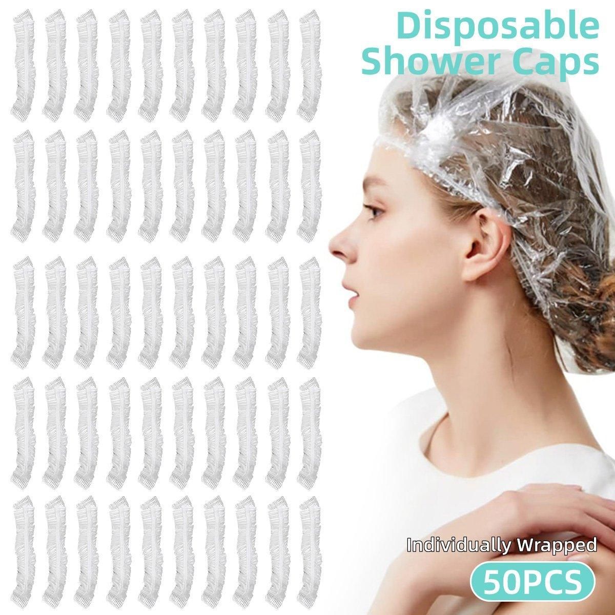 50pcs Transparent Shower Caps Individually Wrapped for Hotel Guesthouse Supplies - B โ image 2