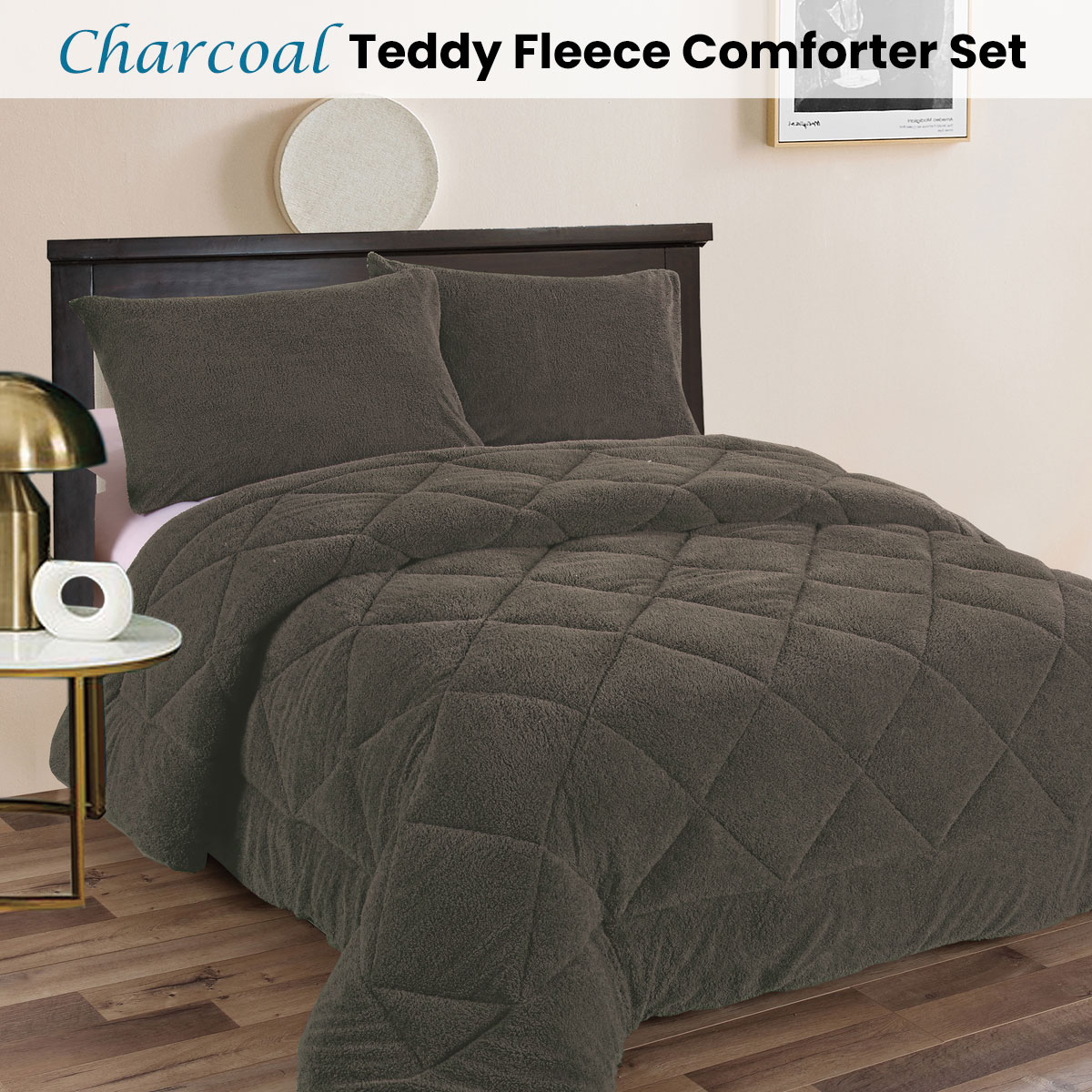 Ramesses Teddy Fleece 3 Pcs Comforter Set Charcoal King — image 2