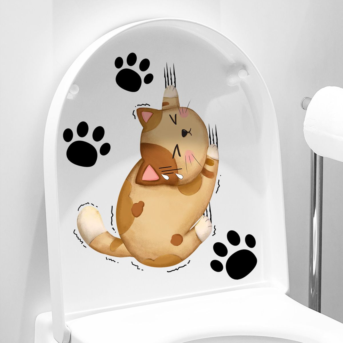 Cartoon Cat Toilet Seat Lid Sticker 3D Cute Cat Waterproof Toliet Lid PVC Sticker DIY Removable Cat's paw Toilets Stickers โ image 2
