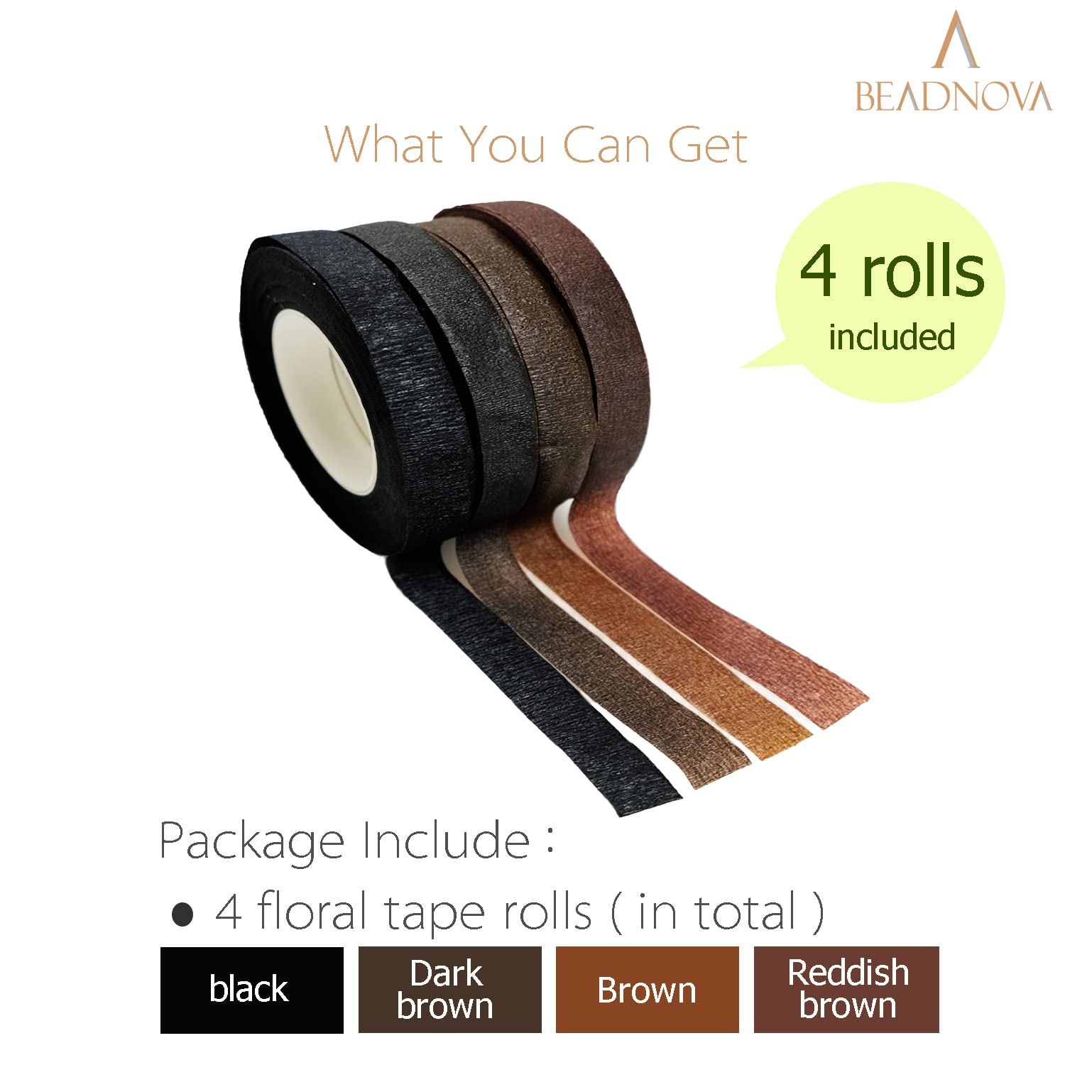Floral Tape 1/2inch Mix Brown Black Flower Tape for Bouquets Floral Arranging Stem Wrap Craft (4 Colors Mix, Total 120yards) — image 3
